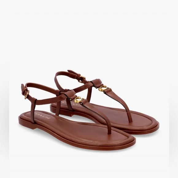 Coach Jessica Saddle Leather Toe Post Sandals Size 9.5 - Picture 2 of 10